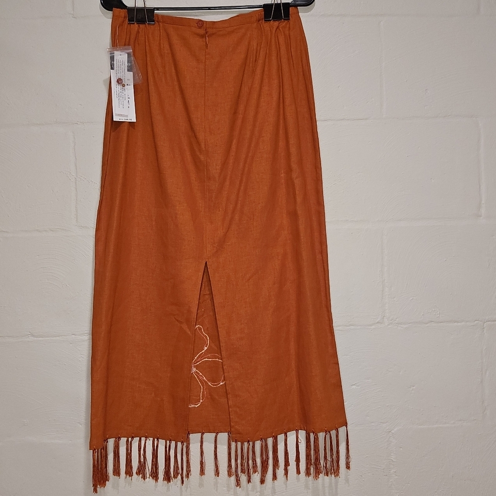 REQUIREMENTS Womens Martinque Adobe Embroidered Fringe Detail Midi Skirt Size M. - Picture 2 of 11